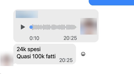 Messaggio vocale di un cliente: 24.000 € spesi in advertising e quasi 100.000 € di fatturato generato.