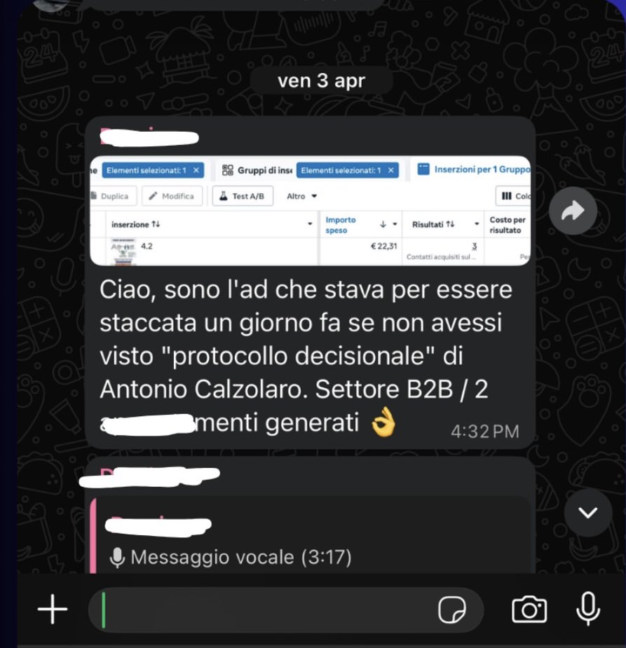Messaggio di un cliente B2B: sono l'ad che stava per essere staccata un giorno fa, se non avessi visto il protocollo decisionale