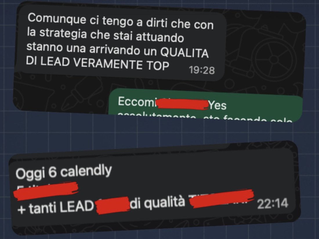 “Con la strategia che stai attuando sta arrivando una qualità di lead veramente top.” Oggi 6 calendly.