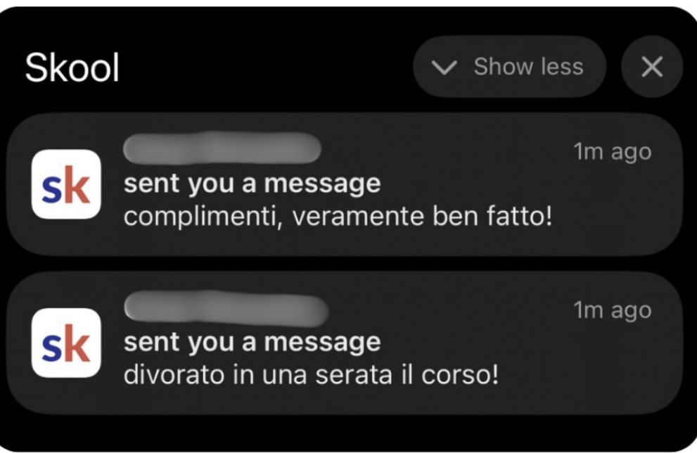 “Complimenti, veramente ben fatto.” “Divorato in una serata il corso.”