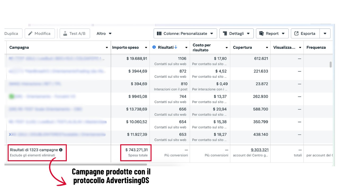 Totale: 1.323 campagne prodotte col protocollo, 743.271,31 dollari di spesa gestita